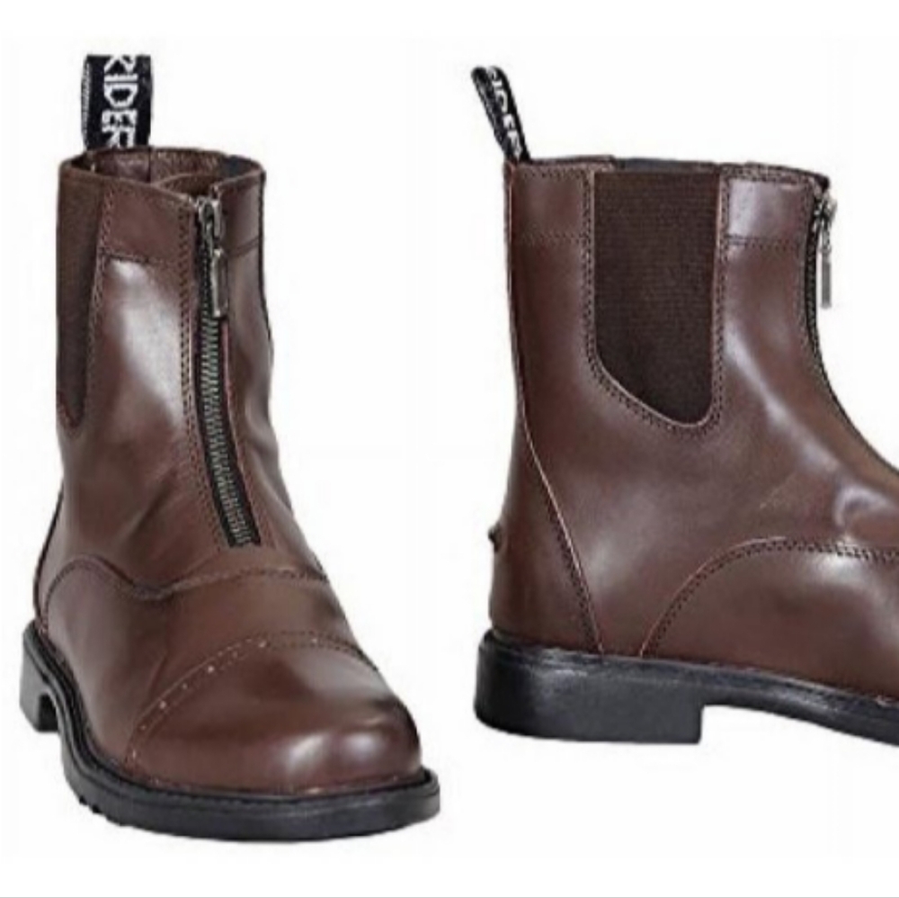 TuffRider Men's Barouque Front Zip Paddock Boots with Metal Zipper, Mocha, 10.5